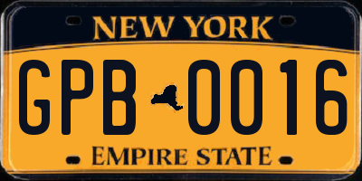 NY license plate GPB0016