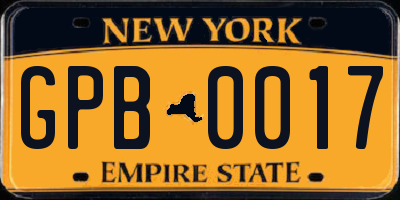 NY license plate GPB0017