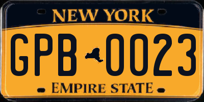 NY license plate GPB0023