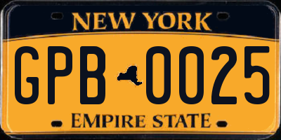 NY license plate GPB0025