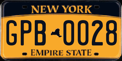 NY license plate GPB0028