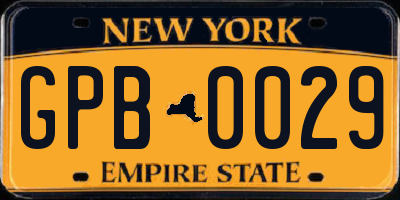 NY license plate GPB0029
