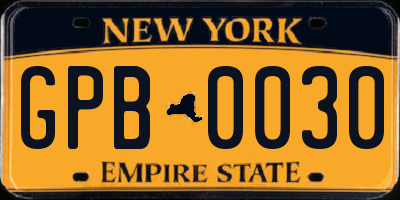 NY license plate GPB0030