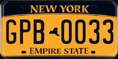 NY license plate GPB0033