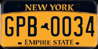 NY license plate GPB0034