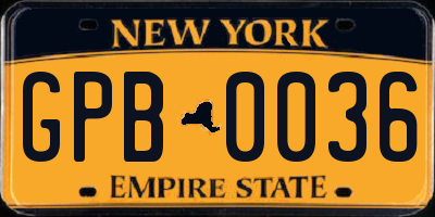 NY license plate GPB0036