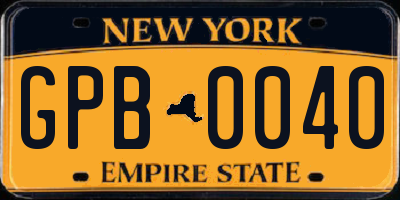 NY license plate GPB0040