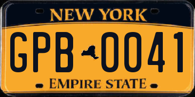 NY license plate GPB0041