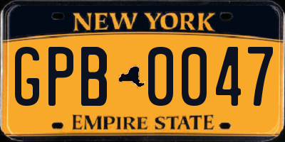 NY license plate GPB0047