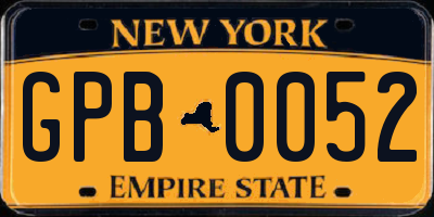 NY license plate GPB0052