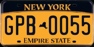 NY license plate GPB0055