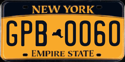 NY license plate GPB0060