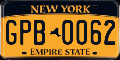 NY license plate GPB0062