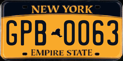 NY license plate GPB0063