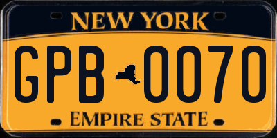 NY license plate GPB0070
