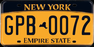 NY license plate GPB0072
