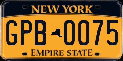 NY license plate GPB0075