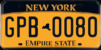 NY license plate GPB0080