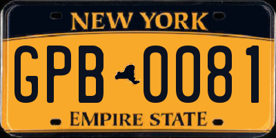 NY license plate GPB0081