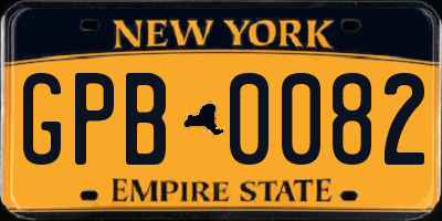 NY license plate GPB0082