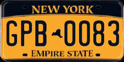 NY license plate GPB0083