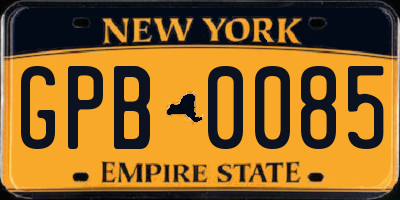 NY license plate GPB0085