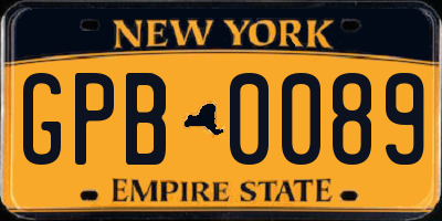 NY license plate GPB0089