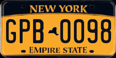 NY license plate GPB0098