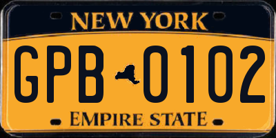 NY license plate GPB0102