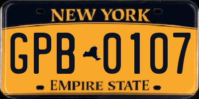 NY license plate GPB0107