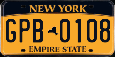 NY license plate GPB0108