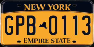 NY license plate GPB0113