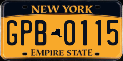 NY license plate GPB0115