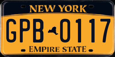 NY license plate GPB0117