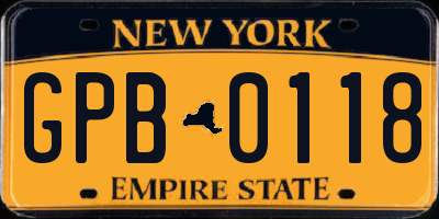 NY license plate GPB0118