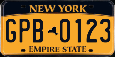 NY license plate GPB0123