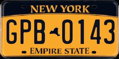NY license plate GPB0143