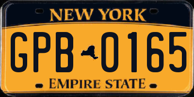 NY license plate GPB0165