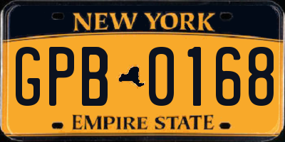 NY license plate GPB0168