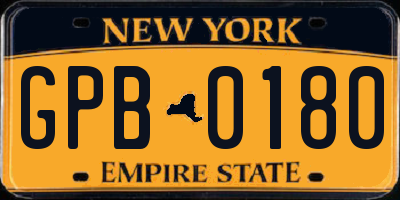 NY license plate GPB0180