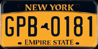 NY license plate GPB0181