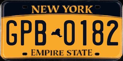 NY license plate GPB0182