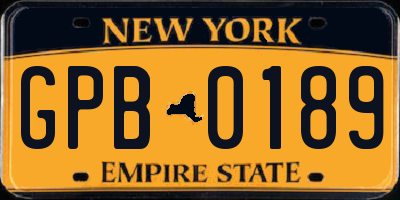 NY license plate GPB0189