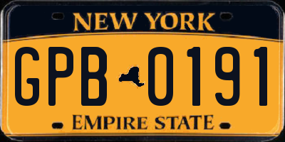 NY license plate GPB0191