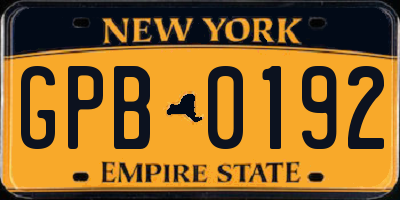NY license plate GPB0192