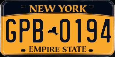 NY license plate GPB0194