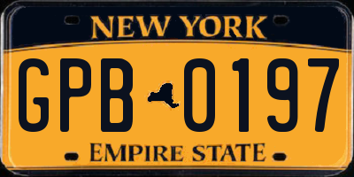 NY license plate GPB0197