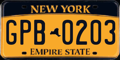 NY license plate GPB0203