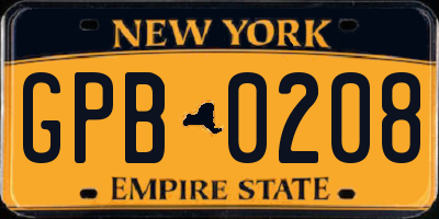 NY license plate GPB0208