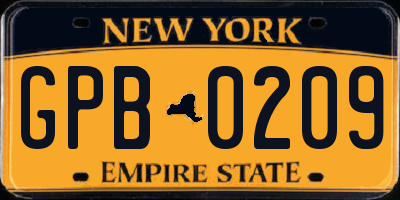NY license plate GPB0209